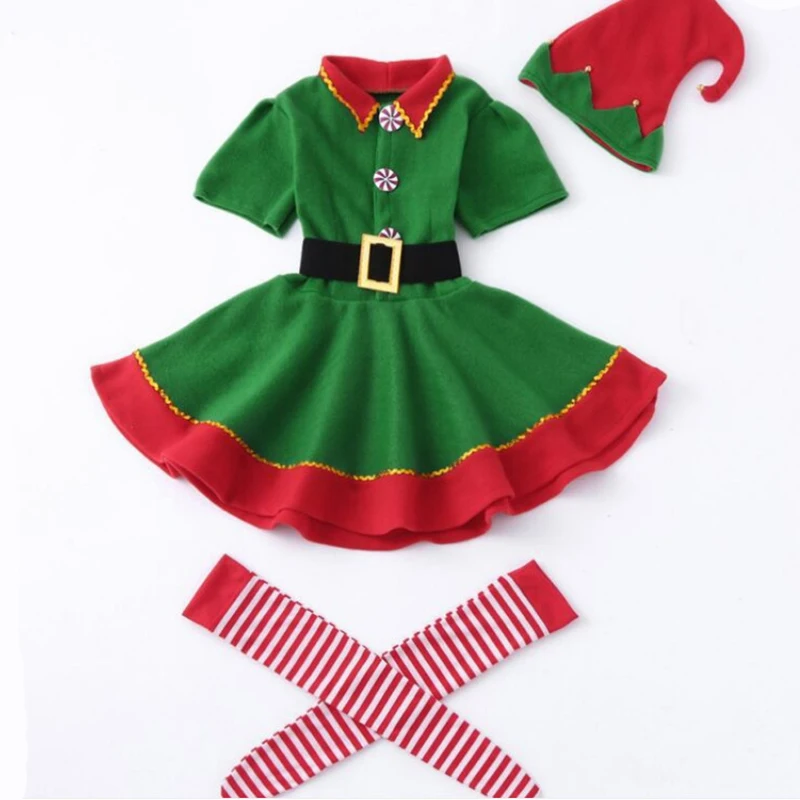 Christmas Trees Santa Claus Costume Green Elf Cosplay Suit Family Carnival Party New Year Fancy Dress For Men Women Girls Boys