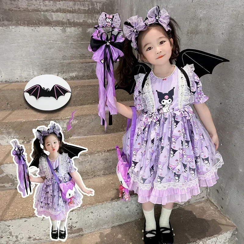 

Sanrio Anime Kuromi Children's Cosplay Dress Summer Lolita Girl Dress Kawaii Cartoon Princess Skirt Cartoon Birthday Party Gifts