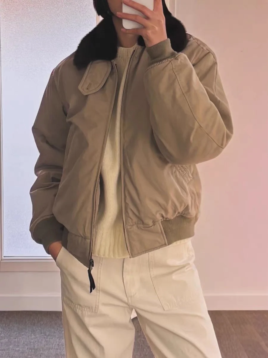 

Sle Li Zhen Baseball Jaet Women's Loose Retro Warm Casual Outerwear Long Sve Zipper Closure Color