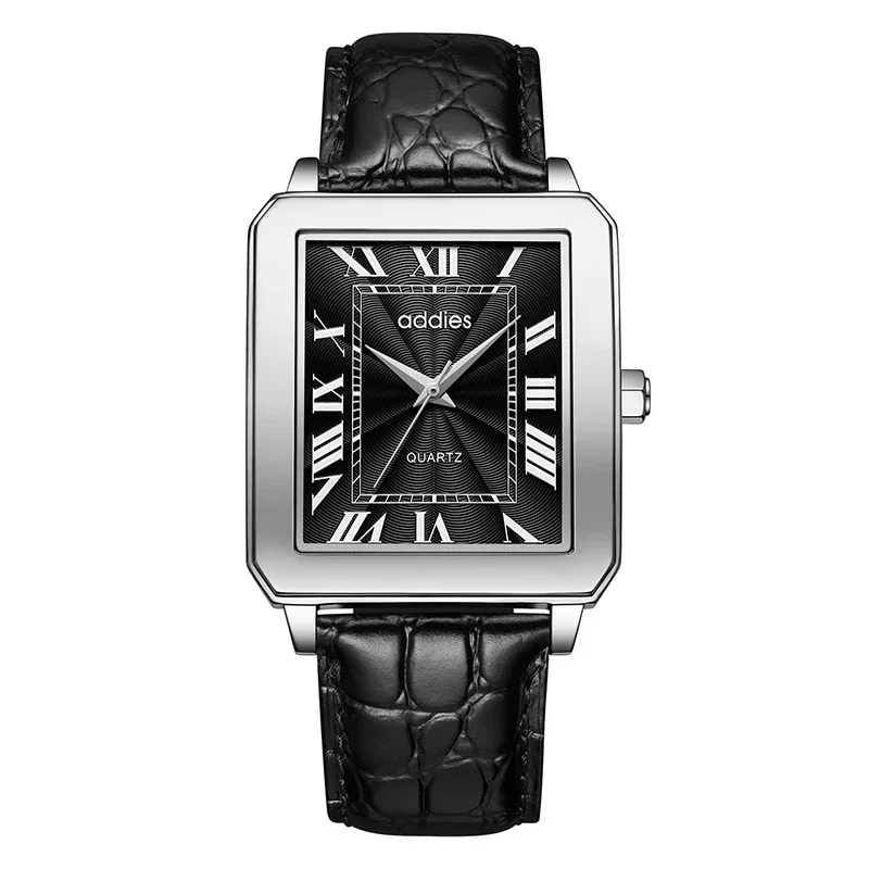 ADDIESDIVE-reloj cuadrado para hombre, cronógrafo de cuarzo, de acero inoxidable 316L, con correa de cuero negro, a la moda, para negocios, de lujo,