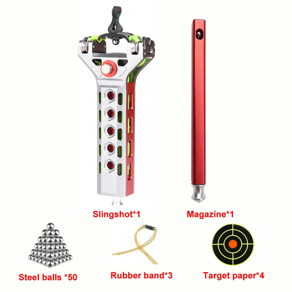 Aluminum Alloy Automatic Slingshot Outdoor Hunting Slingshot with Magazine and Rubber Bands Accessories image 3
