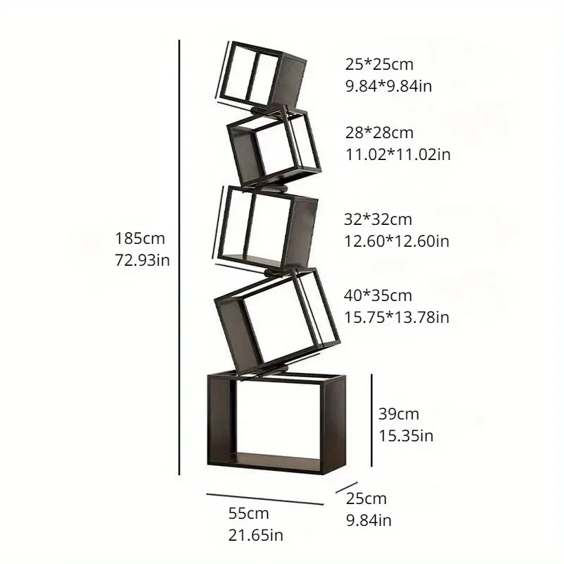 Modern Multi-Layer Corner Bookshelf Vertical Iron Bookcase for Office Storage Shaped Multi-Tier Book Rack