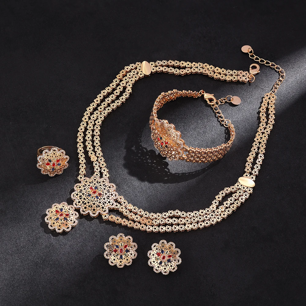 HIBRIDE New gorgeous gold color necklace, earrings, bracelets, women's dress jewelry suitable for wedding holiday gifts, S-1024