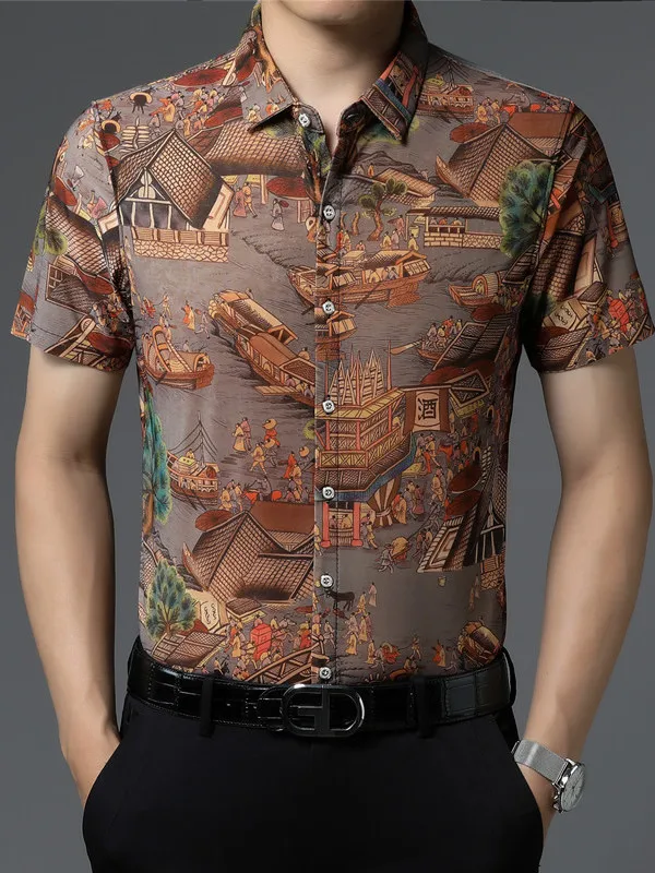 

Мужской воротник с цветочным принтом ort Sve irt, полиэстер с принтом, повседневный европейский Sle No ket, летнее полиэфирное волокно