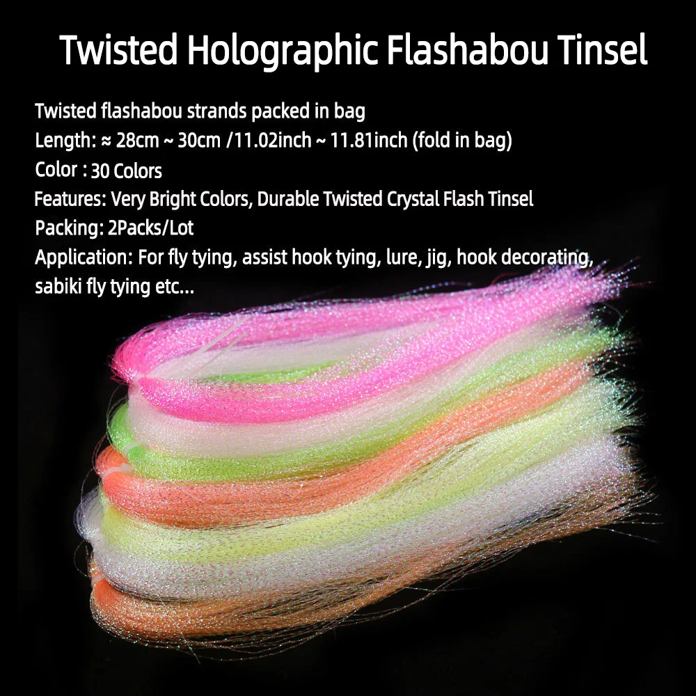 2 Packungen Gedrehtes Flashabou Holographisches Lametta zum Fliegenbinden, Kristallflash für Köderfische, Streamer, Jig-Haken, Material zur Herstellung von Angelködern – Detail 2