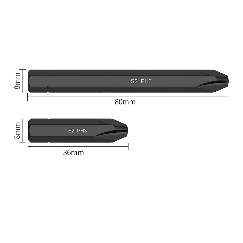 5/16 inich 8mm Hex Shank 36/80mm Heavy Impact Hex Slotted Phillips Screwdriver Bit Tool S2 Alloy Steel SL8 H4 H5 H6 PH1 PH2 PH3