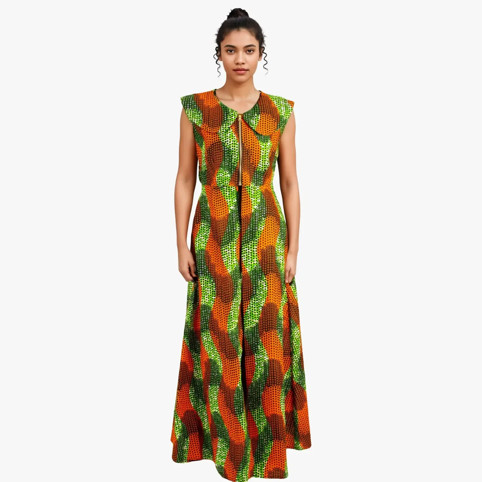 African Maxi Dresses for Women AFRIPRIDE Tailor Made Ankara Print Sleeveless Floor Length Women Casual Cotton Dress A1825088