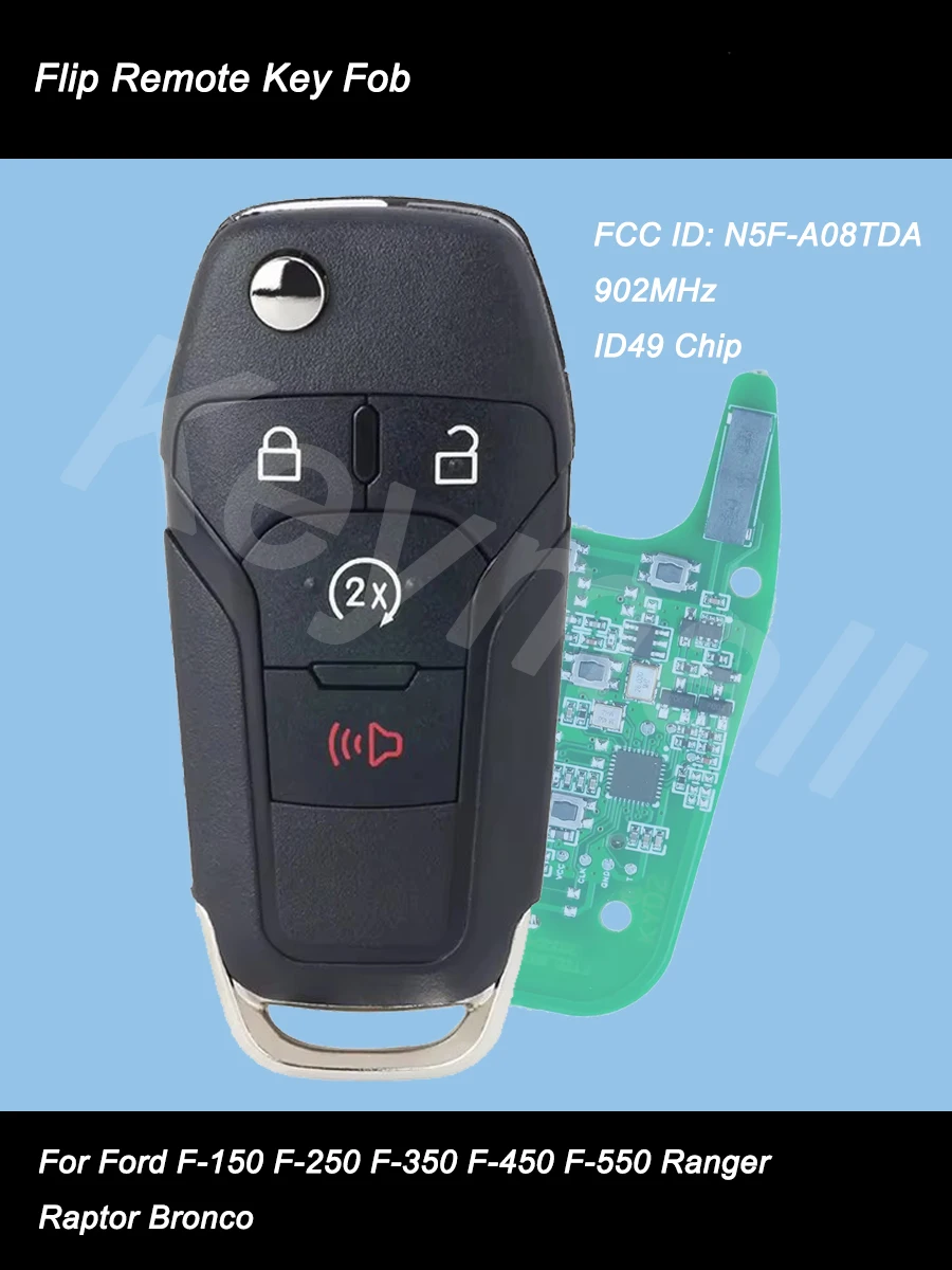 

KEYECU откидной дистанционный автомобильный брелок с чипом ID49 902 МГц для Ford F-150 F-250 F-350 F-450 F-550 Ranger Raptor Bronco N5F-A08TDA 164-R8134