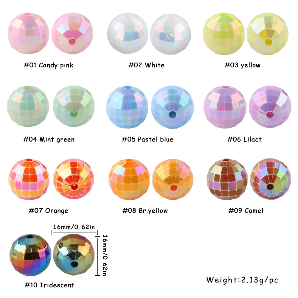 10/20Pcs 16mm Acrylic Solid Color Light Ball Round Beads For Making DIY Jewelry Bracelets Key Chain Pen Accessories