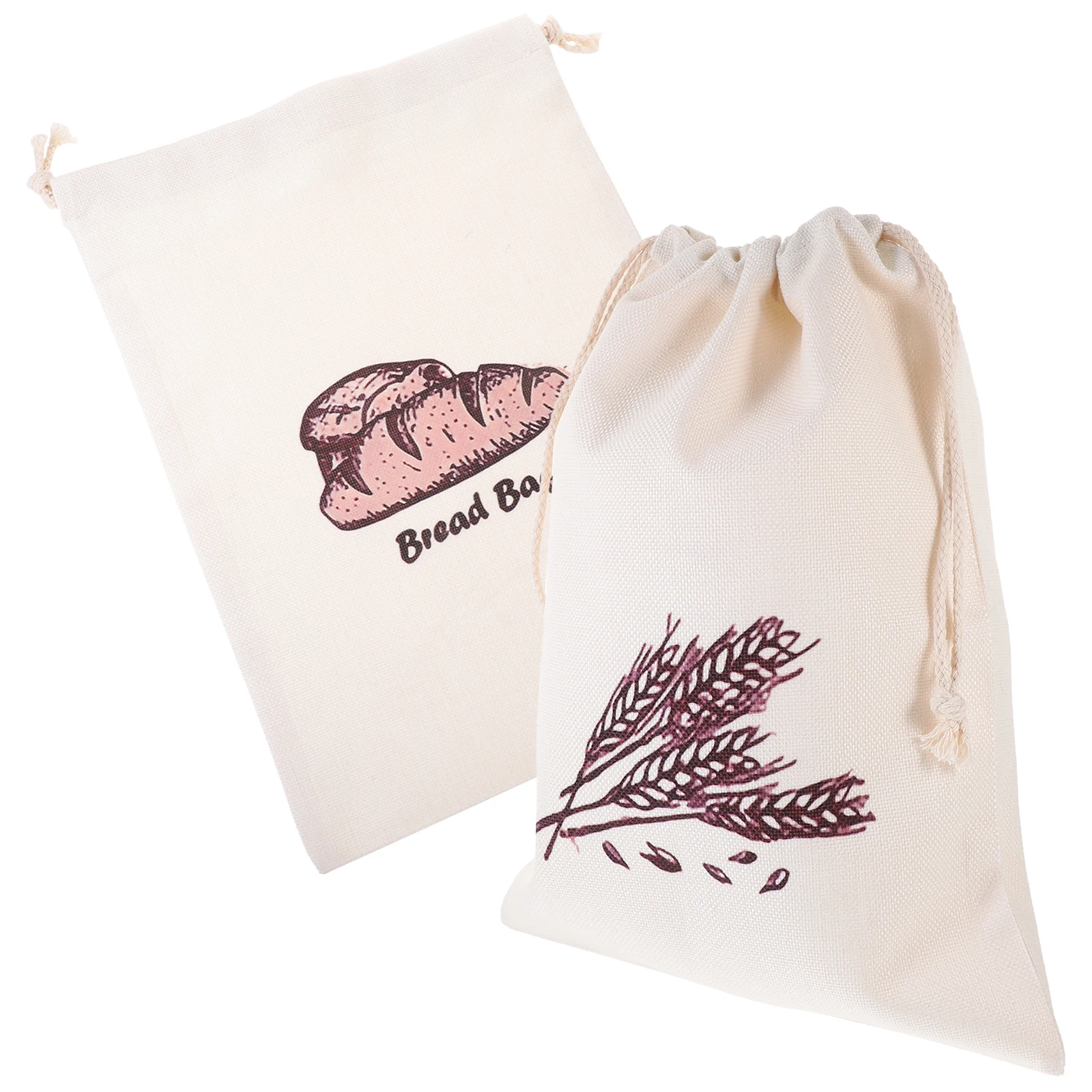 

2pcs Bread Bags Linen Drawstring Storage Reusable Fabric Pastry Pouches 12 Size Bakery Food Containers Dessert Plates