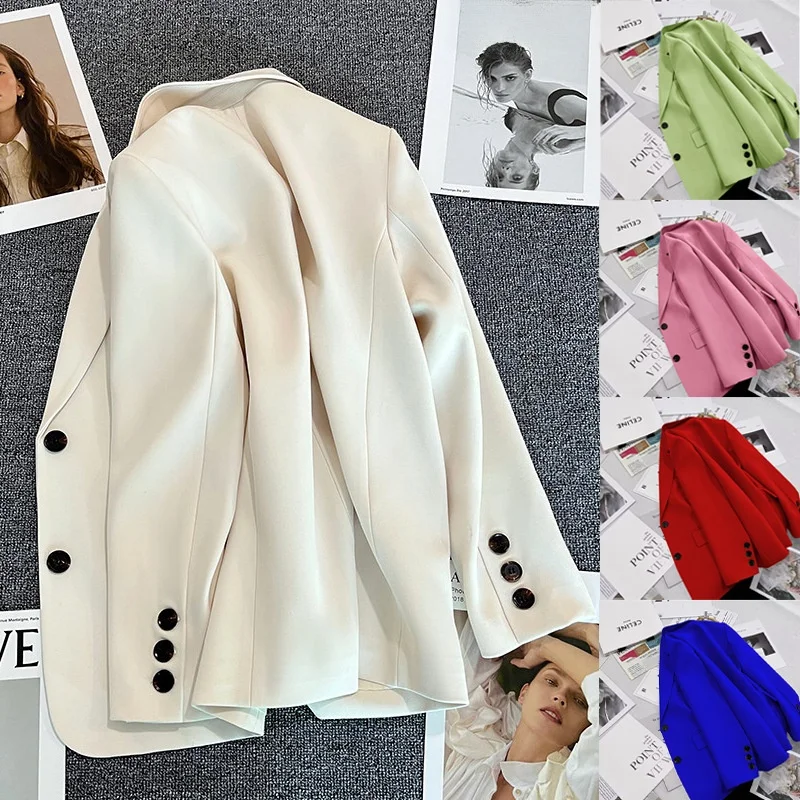 

Повседневный светло-бежевый женский костюм-жакет, весна-осень, новая модная уличная одежда в западном стиле, маленький размер, топ