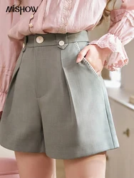 MISHOW Women's Suit Pants A-line Shorts 2024 Spring High Waist Slim Temperament Gray Wide Leg Short Pants Office Lady MXD14K0544