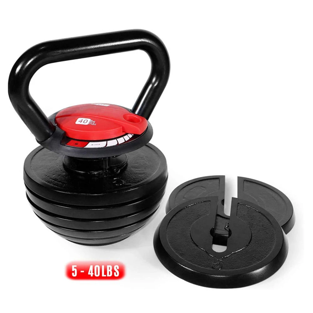 Cast Iron 10-40LBS Adjustable Kettlebell for Exercises, Weightlifting, Conditioning, Strength and Core Training