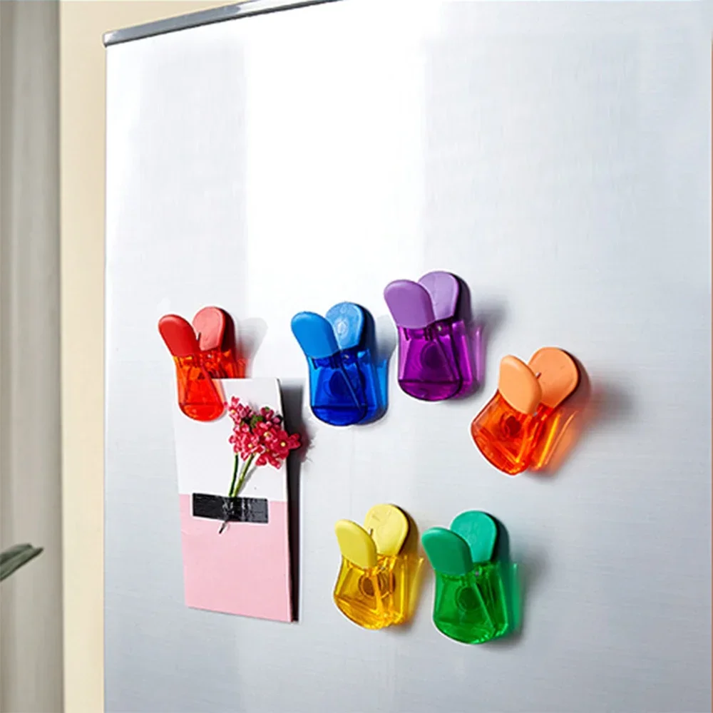 6pcs Kitchen Storage Magnetic Plastic Bag Clips Ziplock Refrigerator Message Notes Strip Magnet Sticker Photo Home Sealing Clip