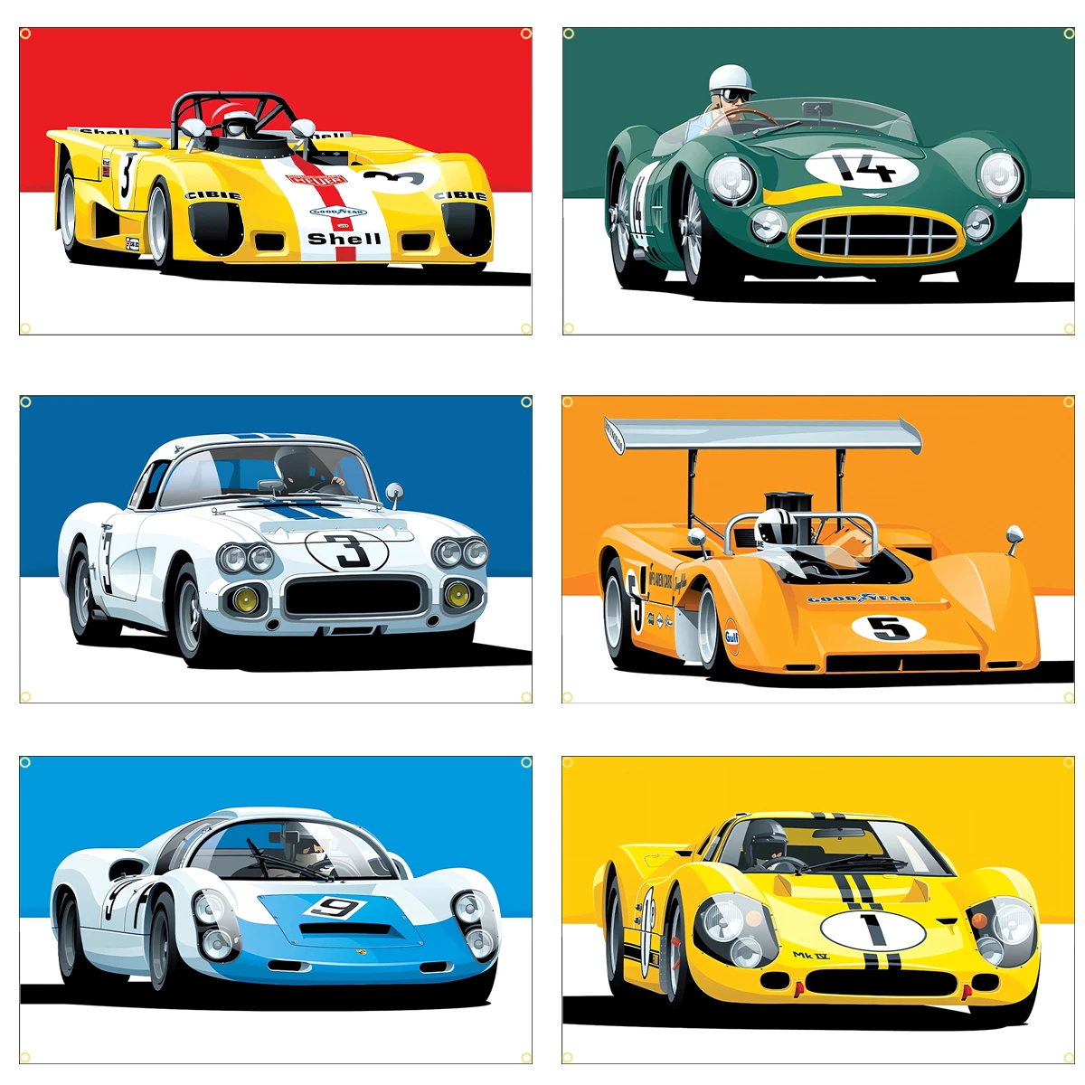 Classic Sports Car Racing Wall Flag 60x90/90x150 cm Polyester Outdoor Garage Decor High-Quality Printed Racing Design
