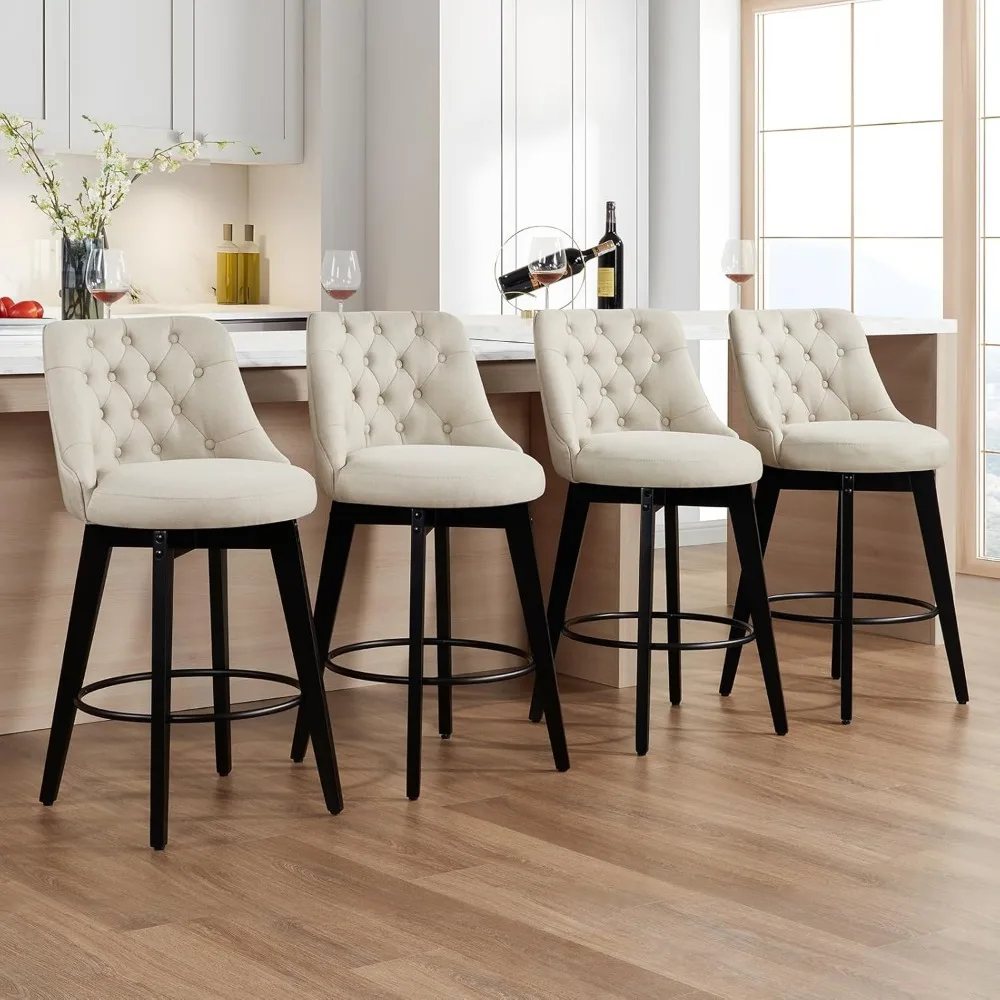 

Swivel Bar Stools Set of 4, Linen Counter Height Bar Stool with Back, Upholstered Bar Stools for Kitchen Island, Dining, Cafe,