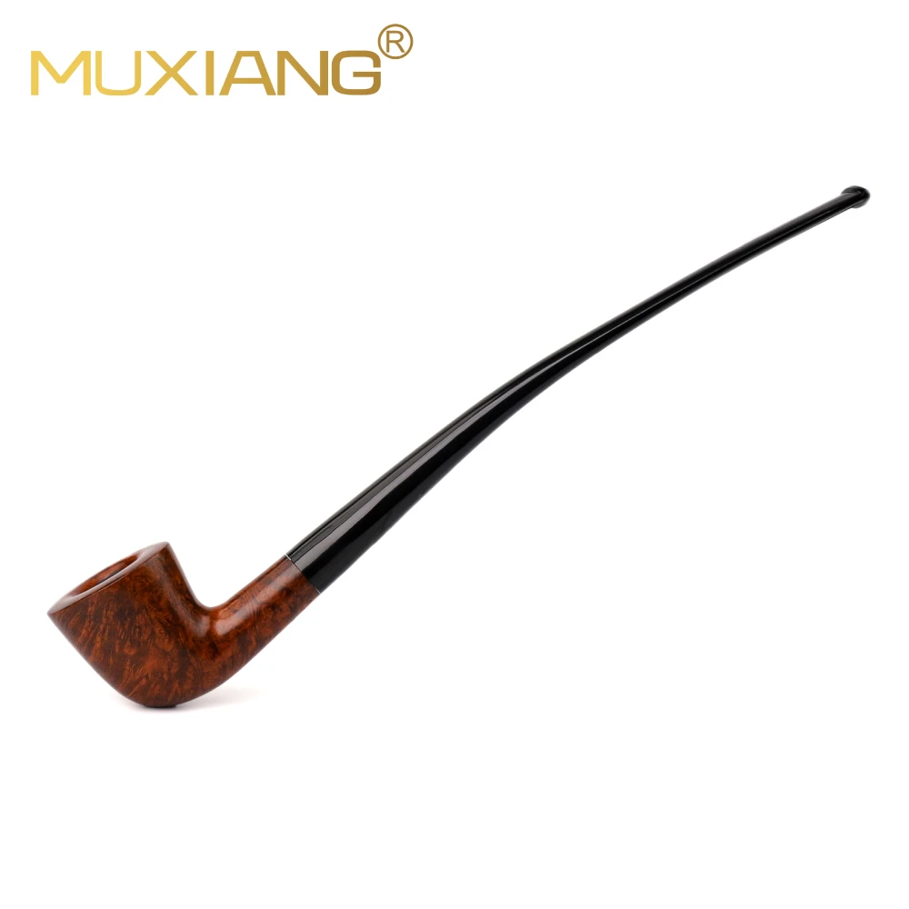 MUXIANG Long Stem Bent Tobacco Pipe, 9mm Filter Briar Wood, Reading Smoking Pipe Gift for Men