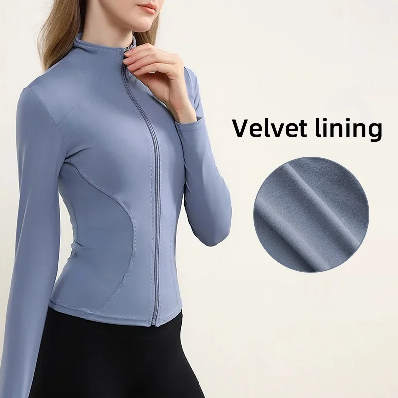 

Outdoor Sports Long Sleeved Women Slim Yoga Clothes Quick Dry Zipper Cardigan Stand Up Collar Jacket Running Fitness Jacket Top