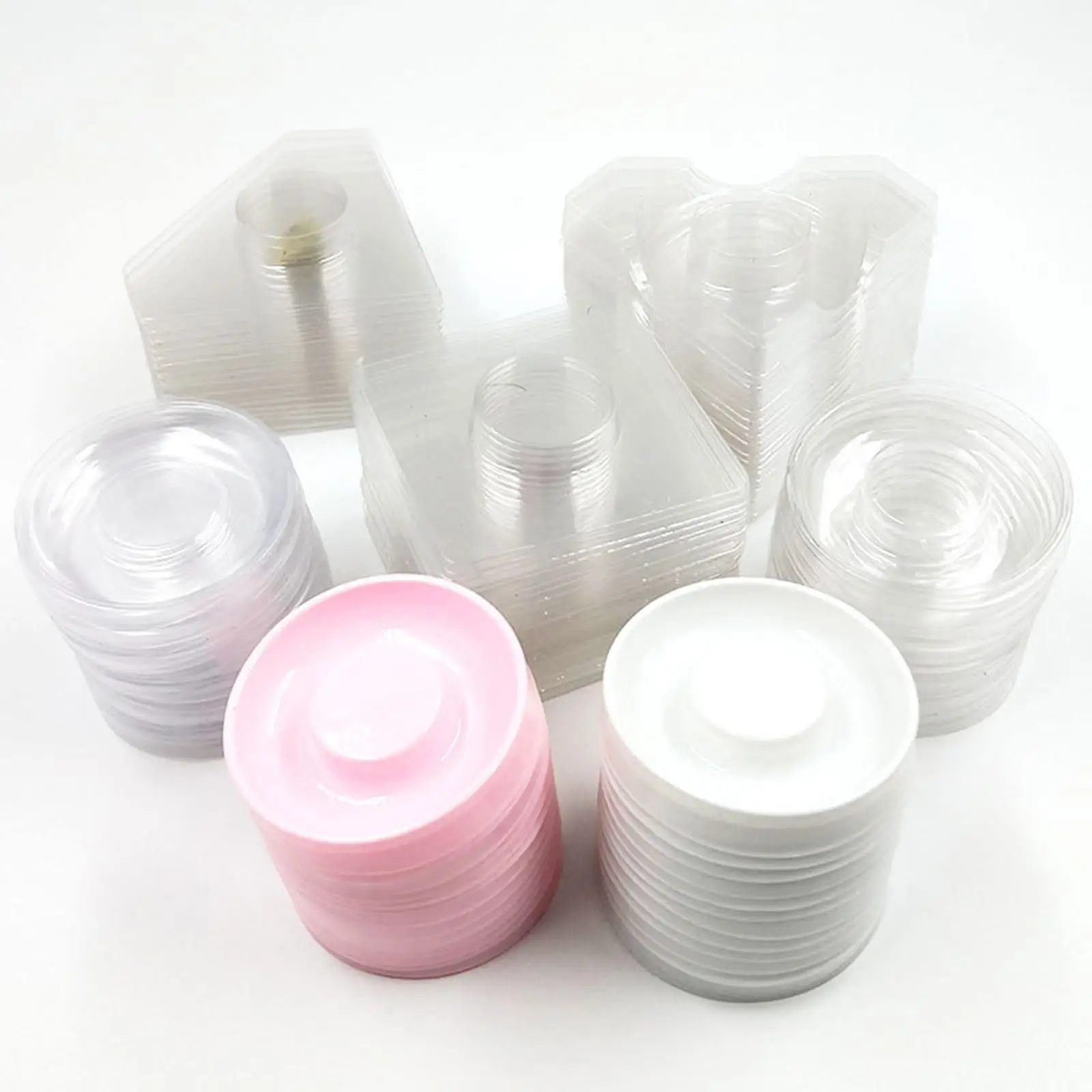Grote valse wimpercontainer, 50-pack roze witte plastic trays voor wimperverbeteringsset en schoonheidsaccessoires