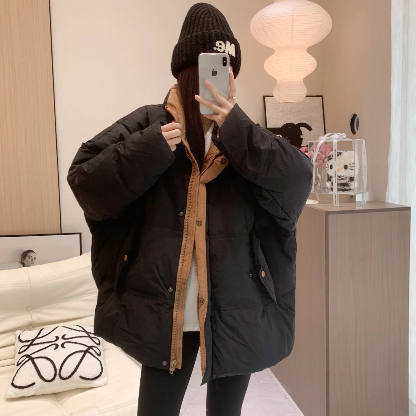 Autumn and Winter Fashion Women's Down Jacket Commuting Splicing Oversized Stand Up Collar Down Jacket