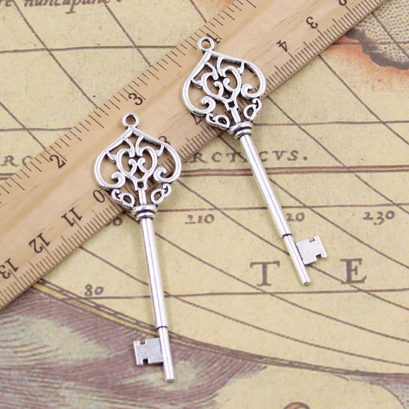 

8pcs Charms Vintage Skeleton Treasure Key 69x22mm Tibetan Bronze Silver Color Pendants Antique Jewelry Making DIY Handmade Craft