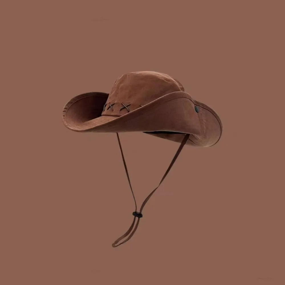 

Fashion Breathable Western Cowboy Hat Adjustable Retro Wide Brim Sun Hat Anti UV Mountaineering Fisherman Sunshade Cap Summer