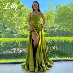 Lily Elegant Green Wedding Party Dresses Stain Strapless Celebrity Dress Pleats Special Occasion Dress with Split robes du soir