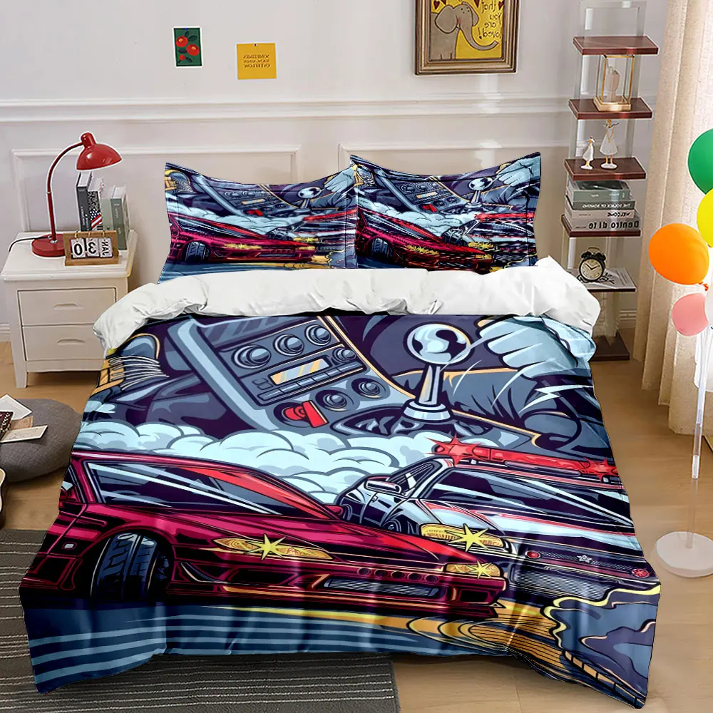 Drifting Race and Interior Control Print Bedding Set 1 Duvet Cover 2 Pillowcases for Adult and Children Luxury Gift Full Size