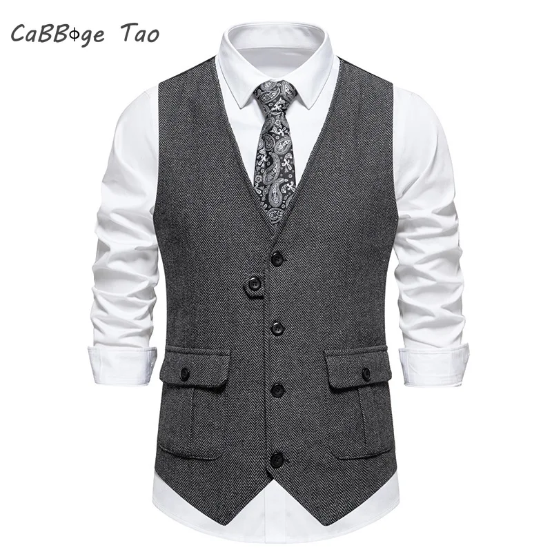 Spring New Men\'s Suit Vest Retro V-neck Solid Color Casual Slim Fit, Refreshing and Comfortable Vest Top