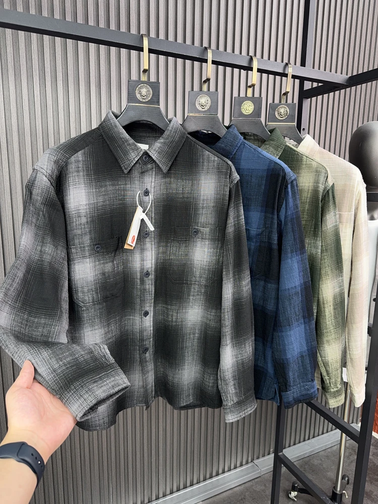 

Classic Plaid irt Men's Comfortable Pure Cotton Thiened Long Sve Casual irt Autumn Winter Stand Fit Pampa&