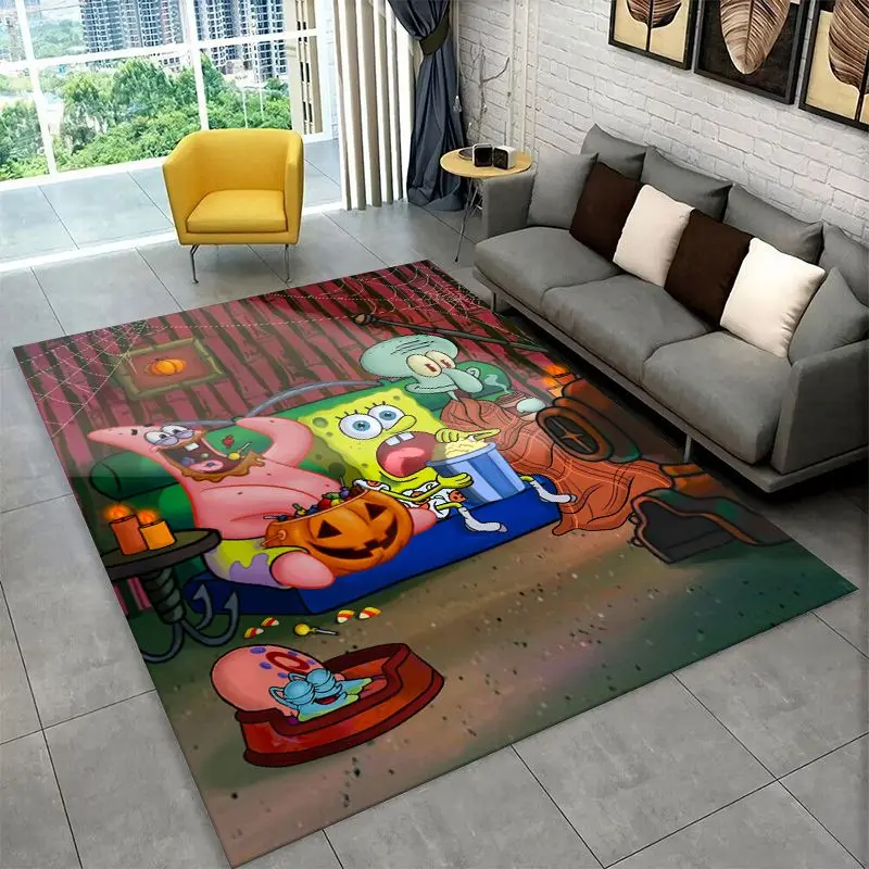 Cute S-SpongeBob Cartoon Non-Slip Area Rug for Living Room,Bedroom,Playroom,Soft Carpet Floor Mat Home Decor Rug  Room Gift