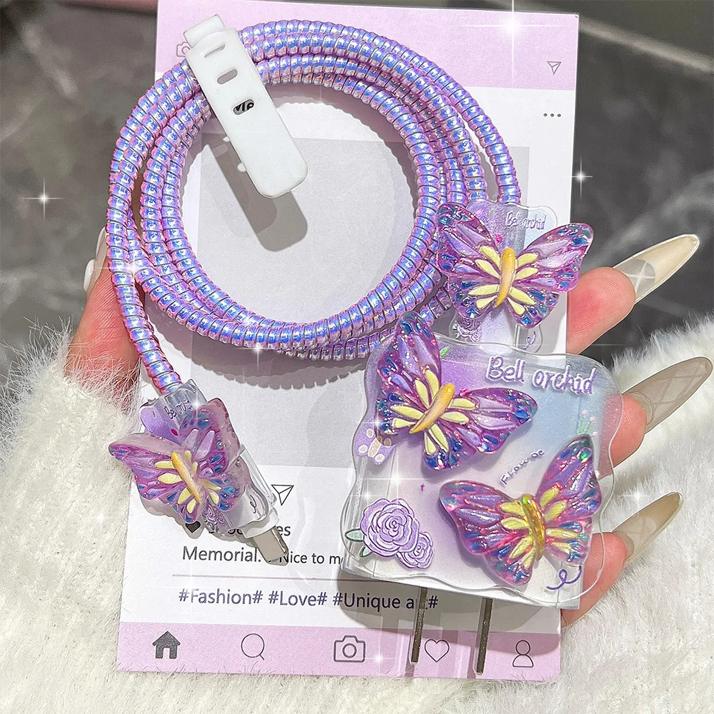 Butterfly Wire Winder Cable Organizer Protector Case For iPhone 15 16 17 Pro Max 18w 20w Charging Head Cover Protective Sleeve