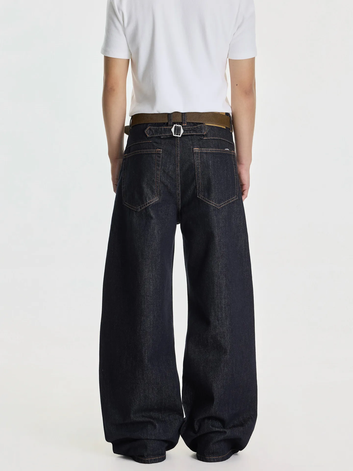 

American High Street Retro Paris Buckle Original Color Denim Loose Casual Pants Men Women Cleanfit Bent Knife Jeans