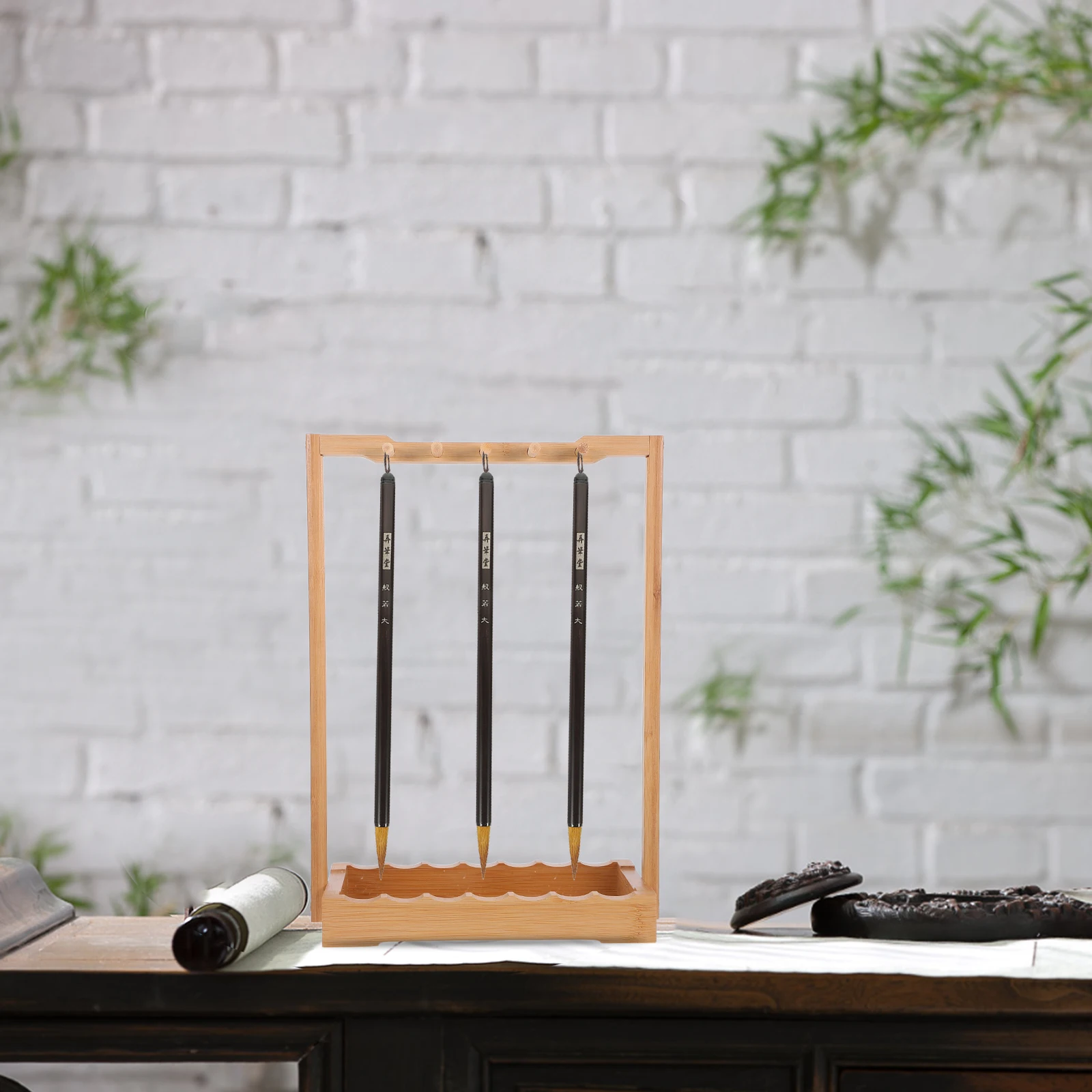 

Retro Nanzhu Bamboo Pen Holder Calligraphy Brush Storage Rack Desk Organizer Student Office Use Multifunctional bamboo pencil