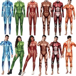 Fancy Green Muscle Jumpsuit Halloween Cosplay Costume Hero Bodysuit 3D Print Spandex Jumpsuit Party Carnival Movie Catsuit
