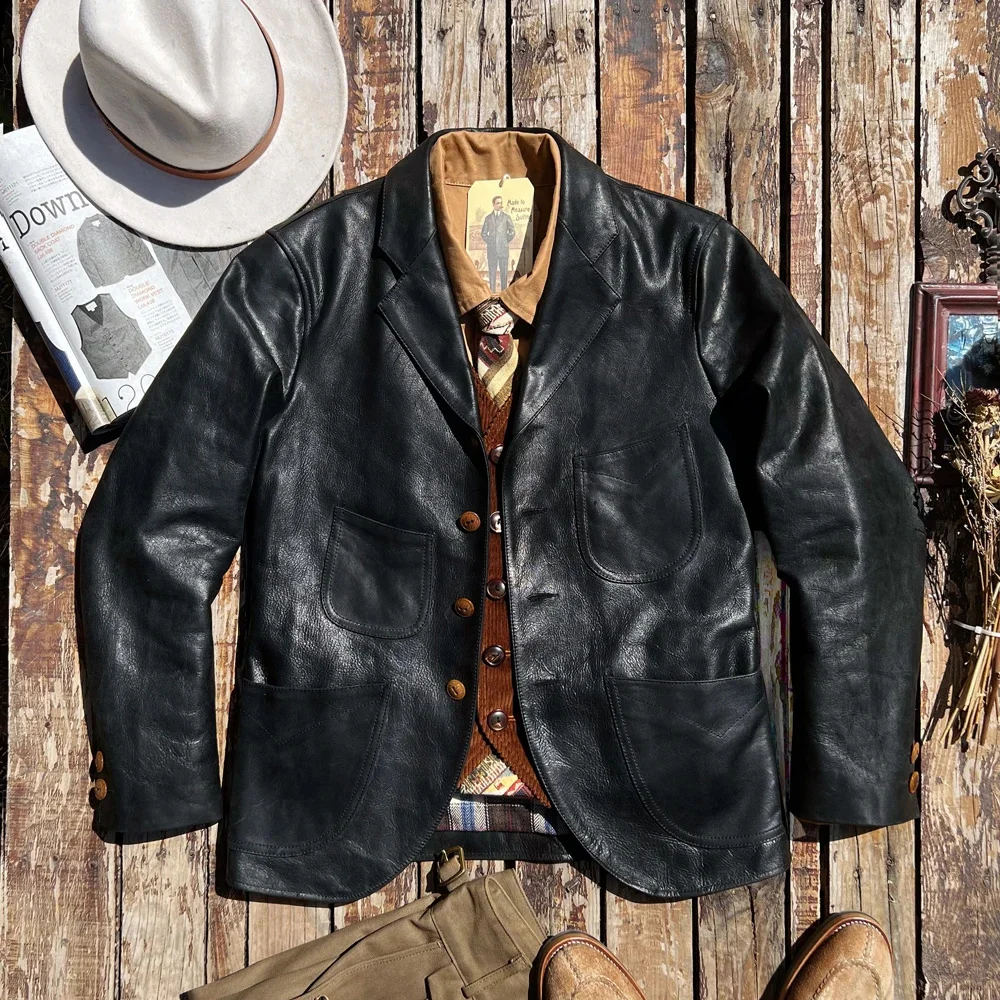 

YR!Free shipping.Elegant gentleman leather casual suit.Brand Luxury genuine jacket.fashion slim quality cowhide coat.