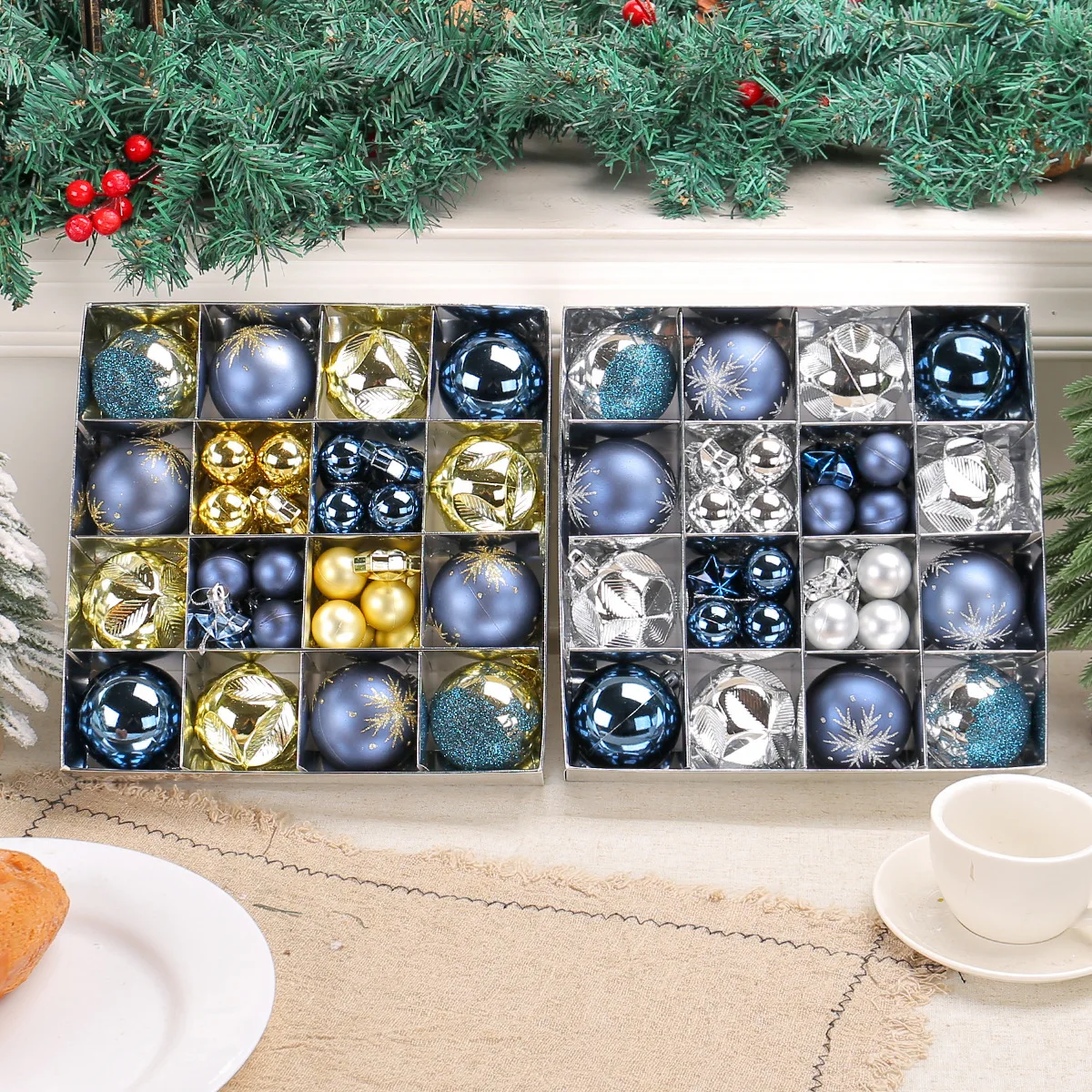Painted Electroplated Special Shape Christmas Baubles Plastic Balls Gift Box Set Xmas Tree Ornament Wholesale Home Decoration