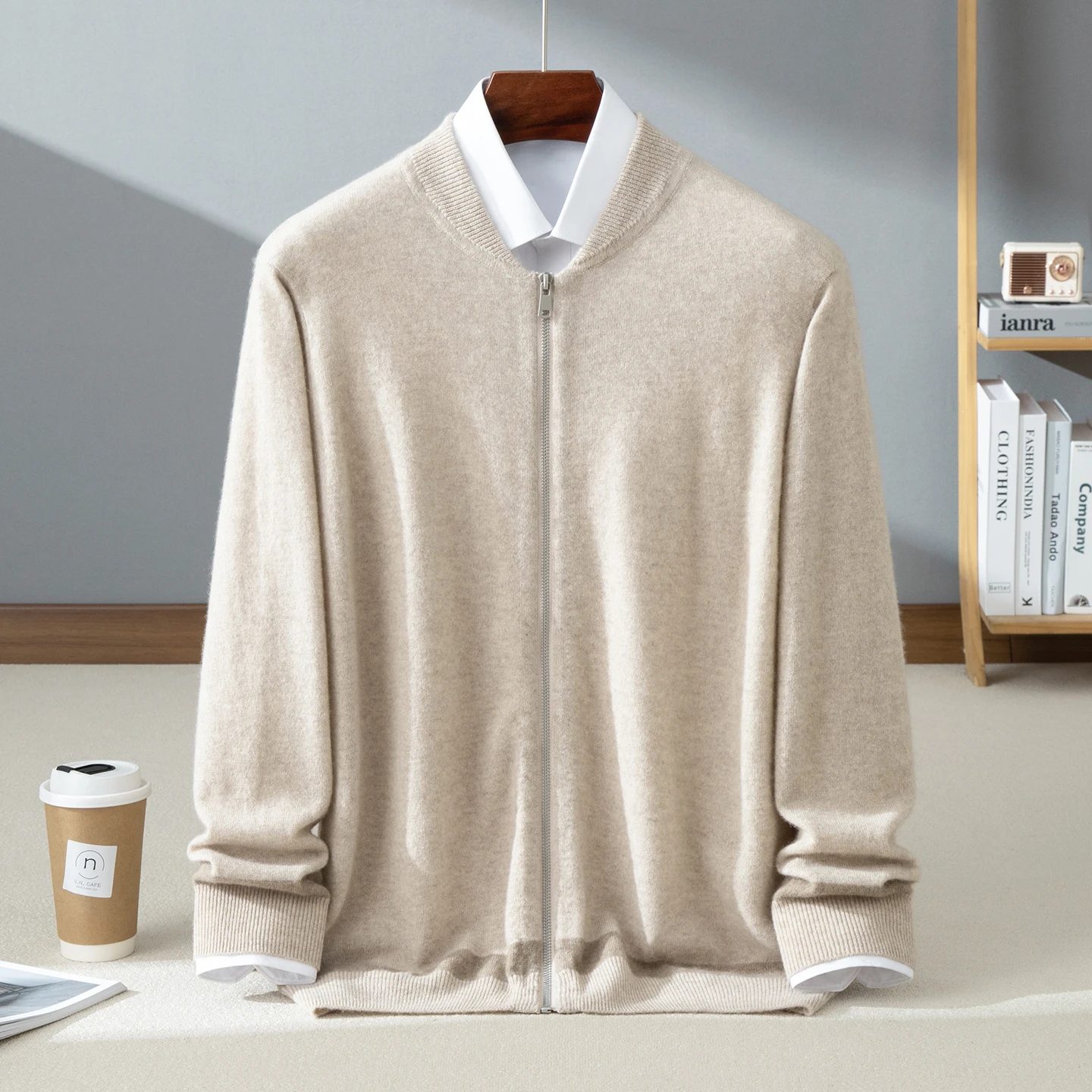 High quality 100% cashmere men's zipper cardigan 12 needle knit sweater luxury Pull round neck Jumper loose Tops baseball jacket