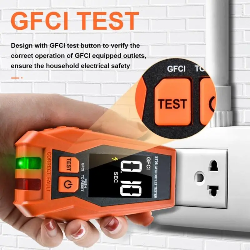 GFCI Outlet Tester Electrical Outlet Tester with LCD Display Receptacle Tester Detects Common Office Wiring Problems