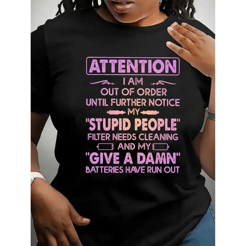 

Funny Slogan T-Shirt, Attention Out of Order Graphic Tee, Humorous Quote Shirt for Sarcastic People, Casual Comfy Top