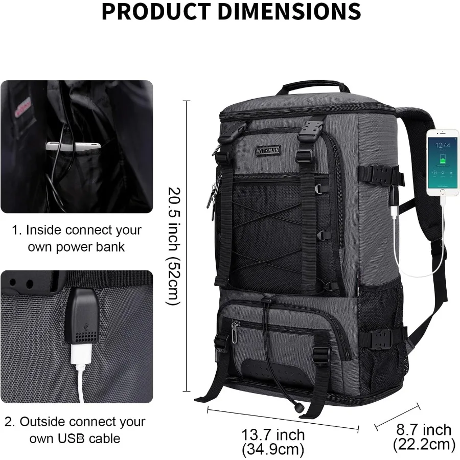 حقيبة ظهر للسفر من WITZMAN للرجال قابلة للتحويل كبيرة الحجم مع حجرة للأحذية للطائرات تناسب كمبيوتر محمول مقاس 17 بوصة B689 #4