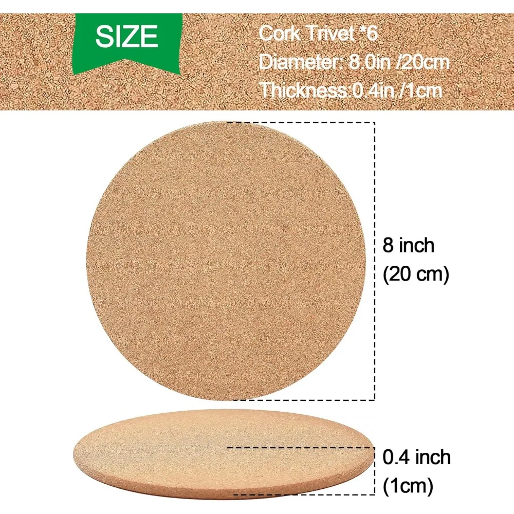 4-Pack 8" High-Density Gray Cork Trivets, Heat-Resistant & Multifunctional.