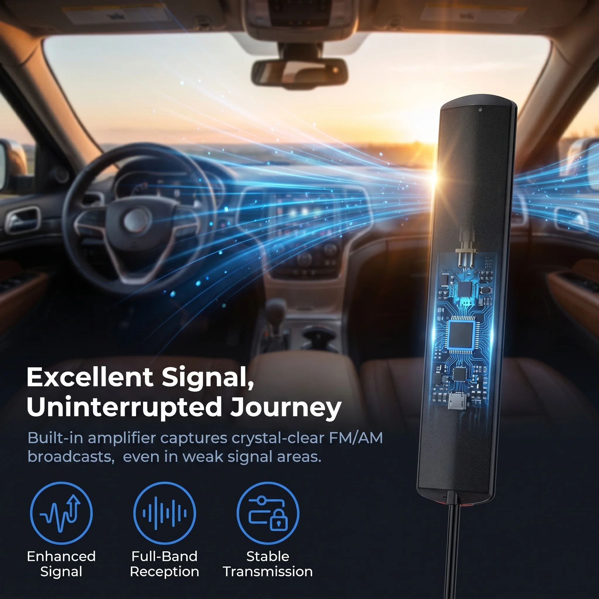 5M Hidden FM Patch Car Antenna 7dB Signal Amplifier DIN Connector Universal Vehicle RV Boat Marine Radio Signal Enhance Aerial