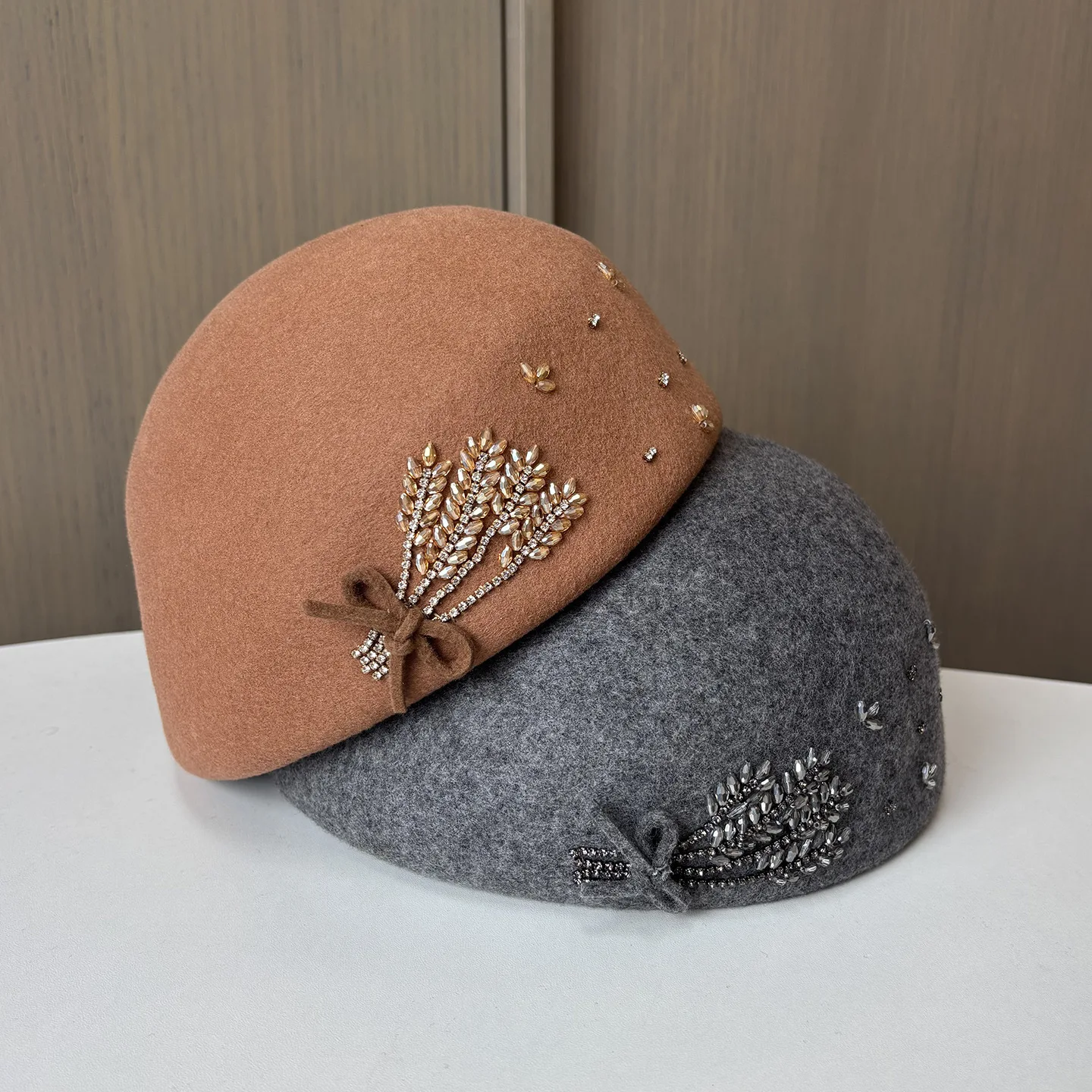 

Hand-Sewn Crystal 100% Wool Beret | British Vintage Pumpkin Hat | Women's Elegant Luxury Autumn Winter