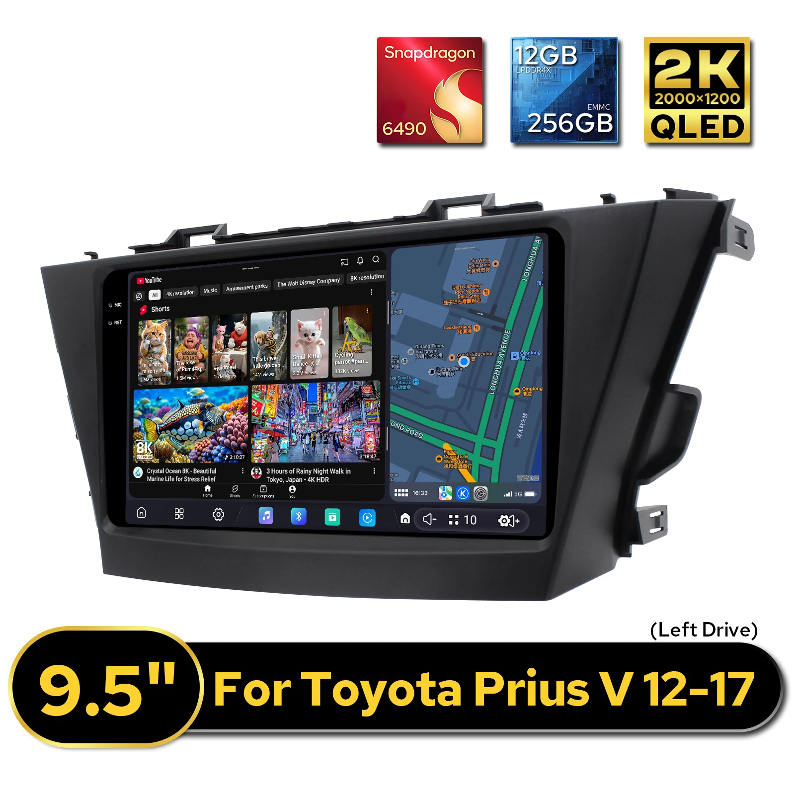 

High-End 9 Inch Android Car Stereo For Toyota Prius V 2012-2017 LHD 12GB 256GB CarPlay Multimedia Player with Wiring Kit