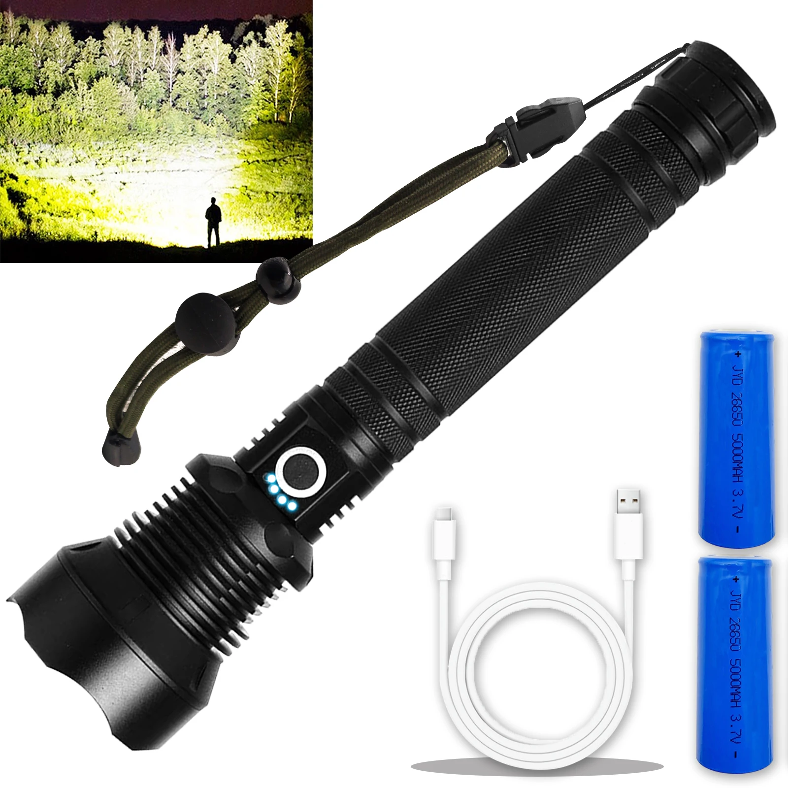 Elite Tac Flashlight Spotlight Rechargeable Tactical 30000 High Lumens Flashlight Heavy Duty Ultra Bright Torch Home Outdoor