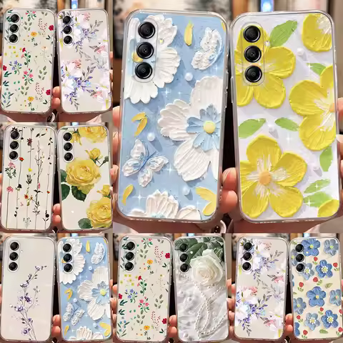 Blue Light Flowers Phone Case For Samsung Galaxy A15 A25 A35 A16 A24 A06 A13 A04S A22 M22 A35 A36 A55 A56 A32 Luxury Clear Cover