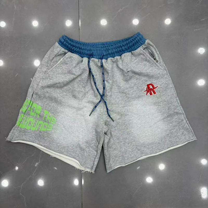 Street Fashion Brand Fashion Casual Elastic Waist Roughplay Pants Embroidered Logo Printed High-quality Ripped Shorts