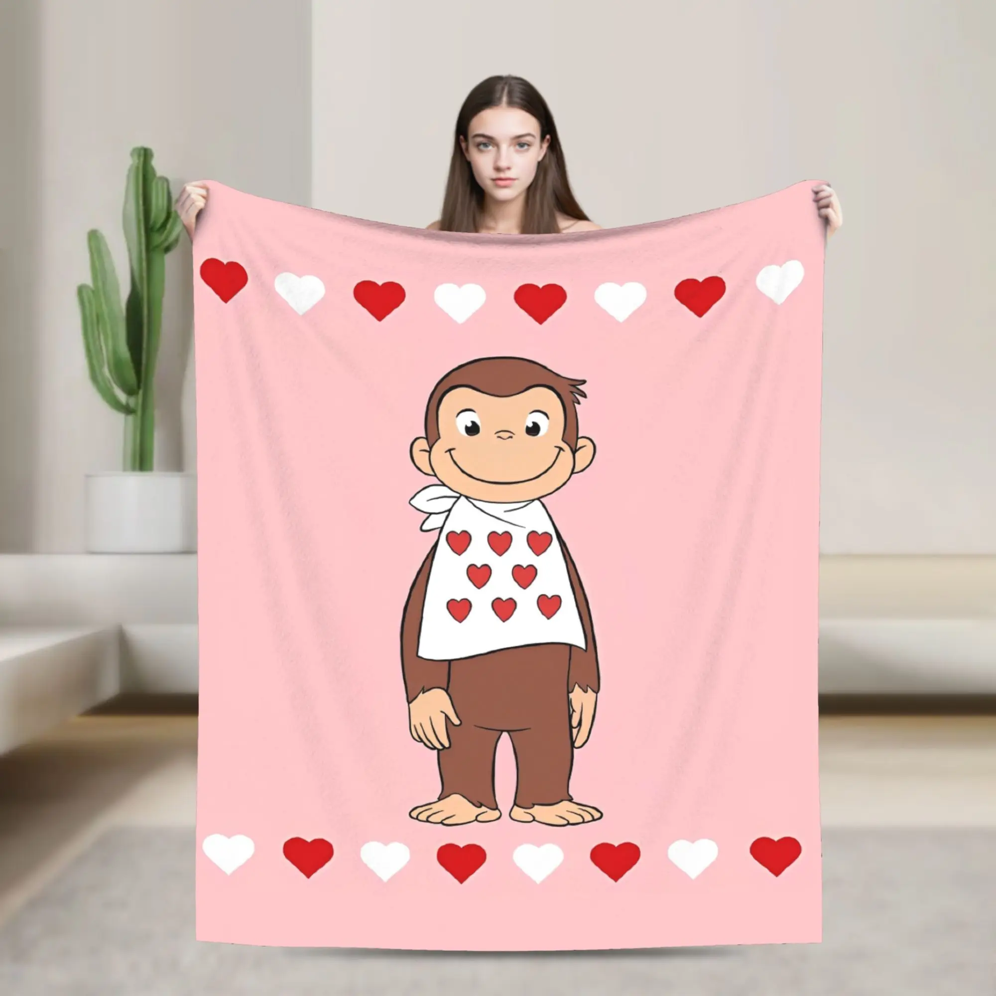 Cute Curious George Cartoon Monkey Fleece Throw Blankets  Blankets for Bed Bedroom Lightweight Bedspread,