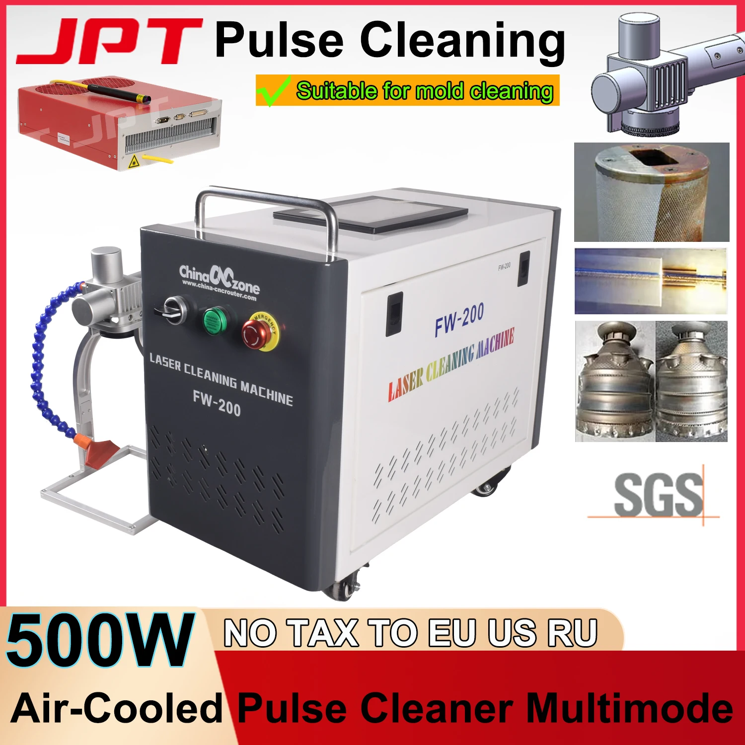 JPT 500W Pulse Laser Cleaner 300W 200W 100W Industrial Mold Rust Removal Cleaning Oil Paint for Metal Rubber Furniture